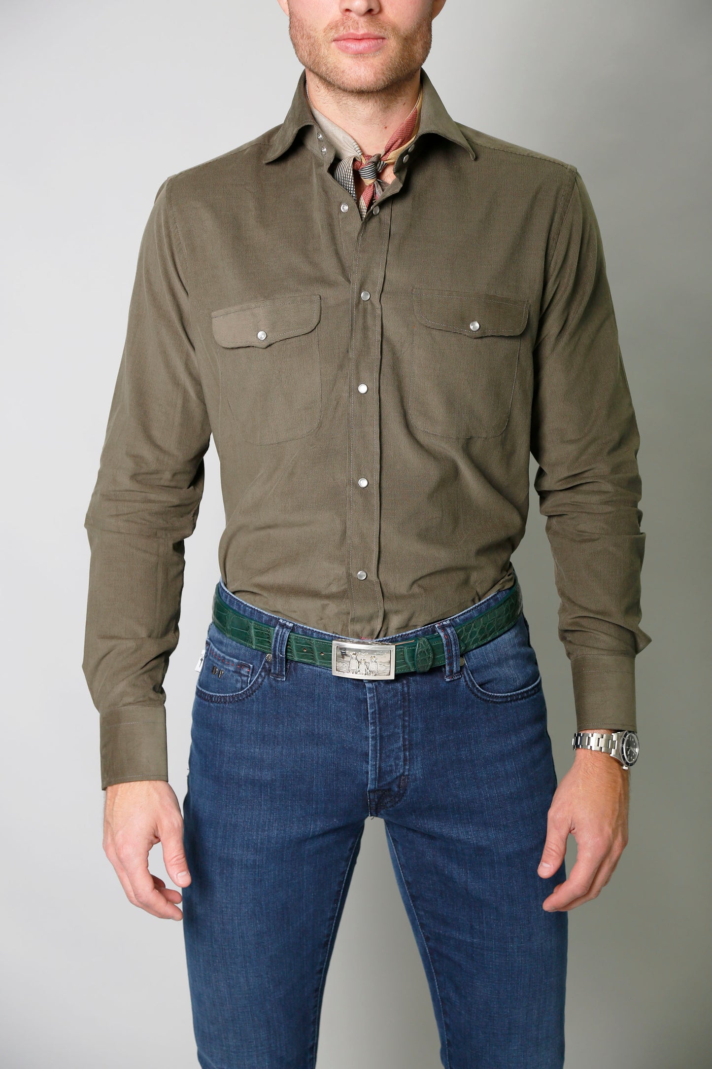 Kacey Shirt in Green Pinwale Corduroy
