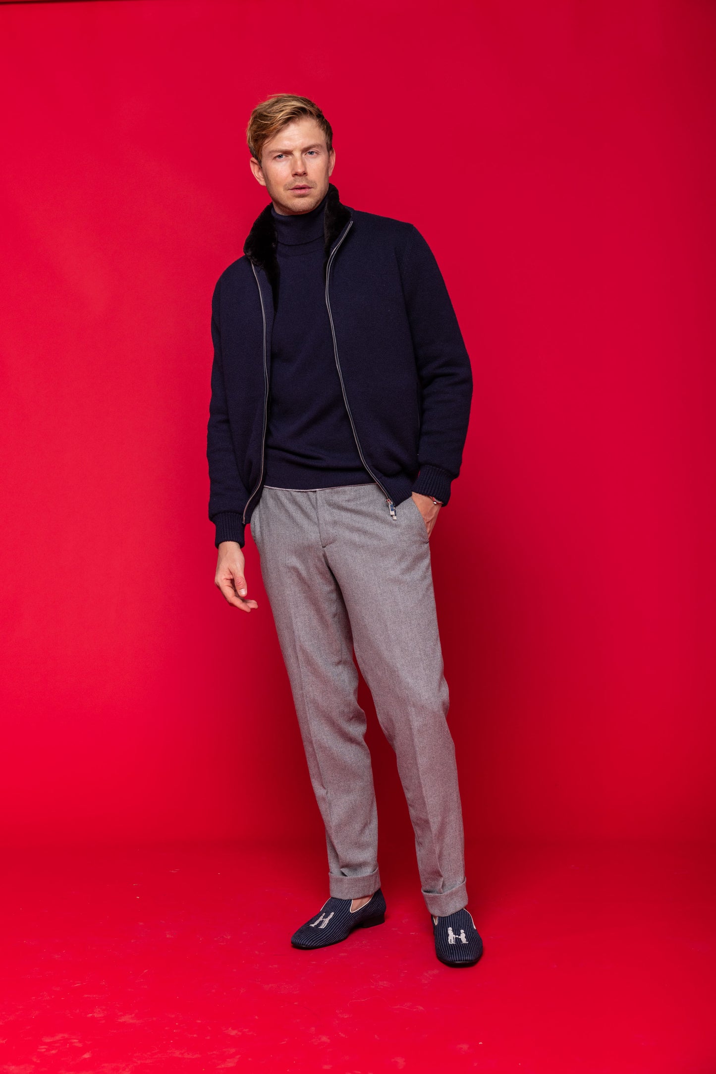 Flannel James Trouser in Medium Grey