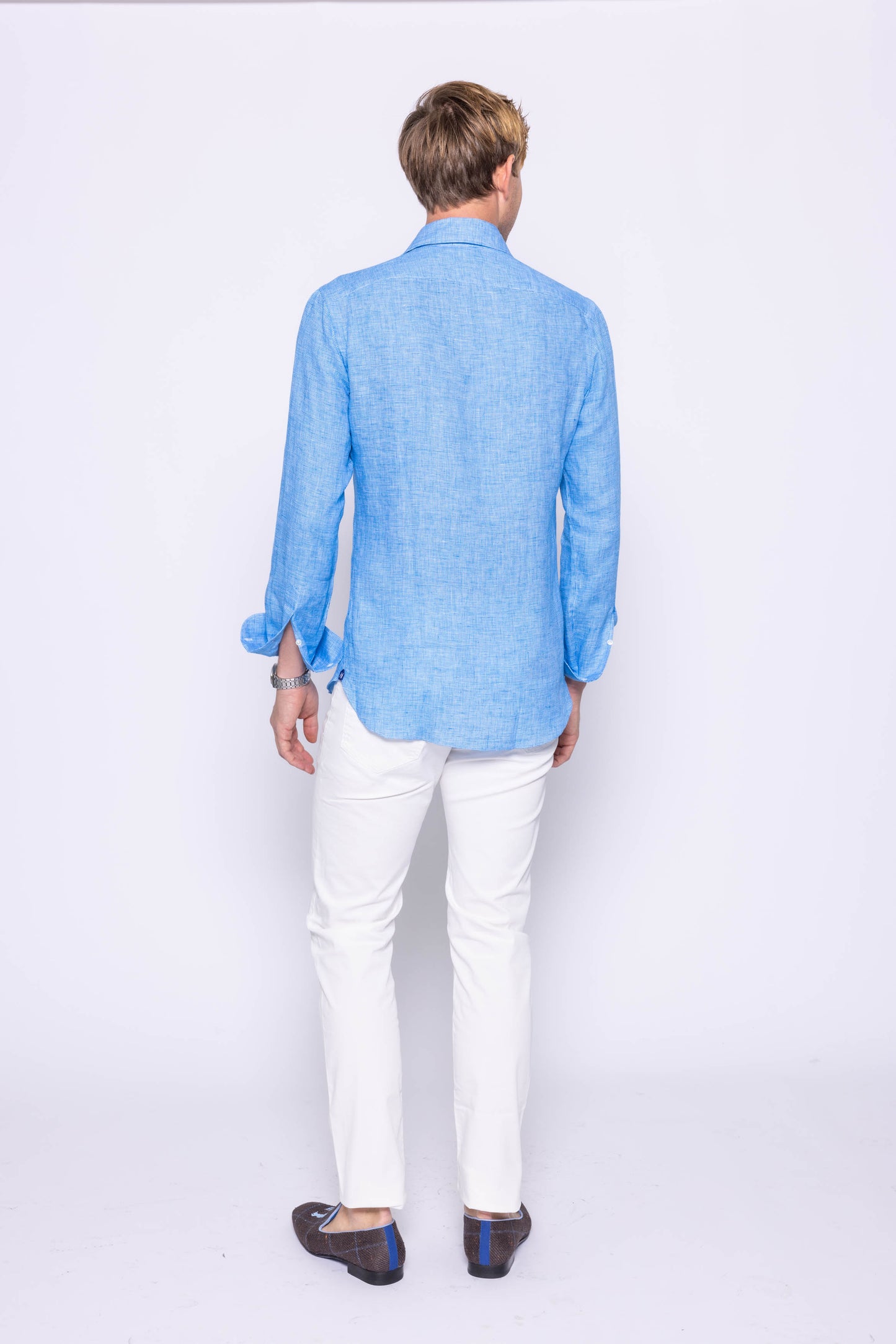 Aqua Houndstooth Linen Shirt
