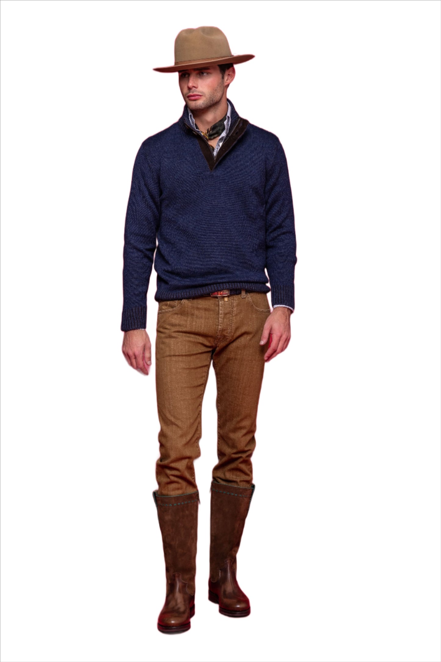 Knit Shawl Collar Sweater in Blue