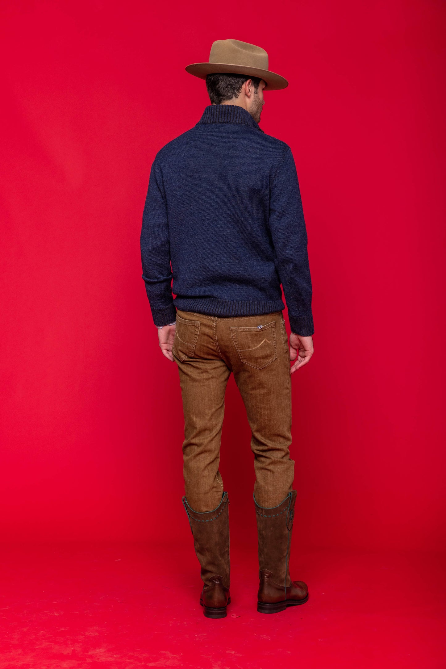 Knit Shawl Collar Sweater in Blue