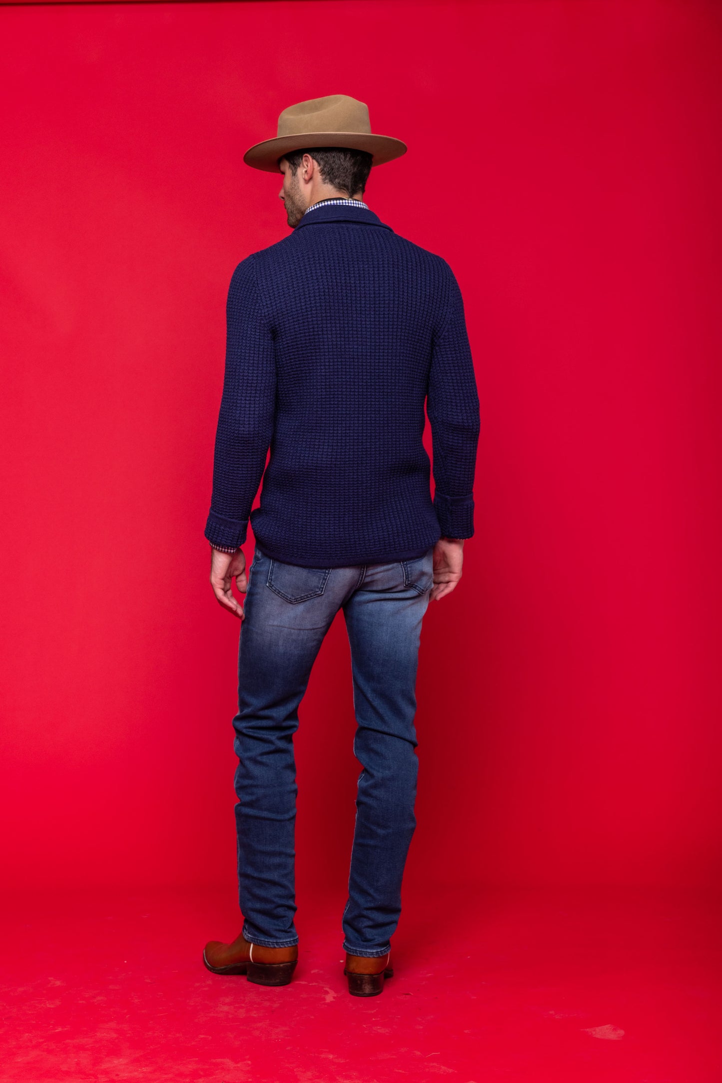 Waffle Knit Collared Sweater in Prussian Blue