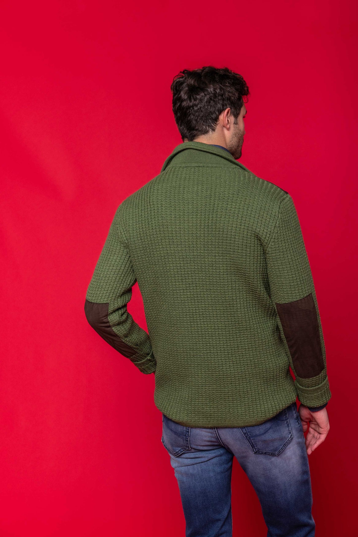 Waffle Knit Collared Sweater in Green