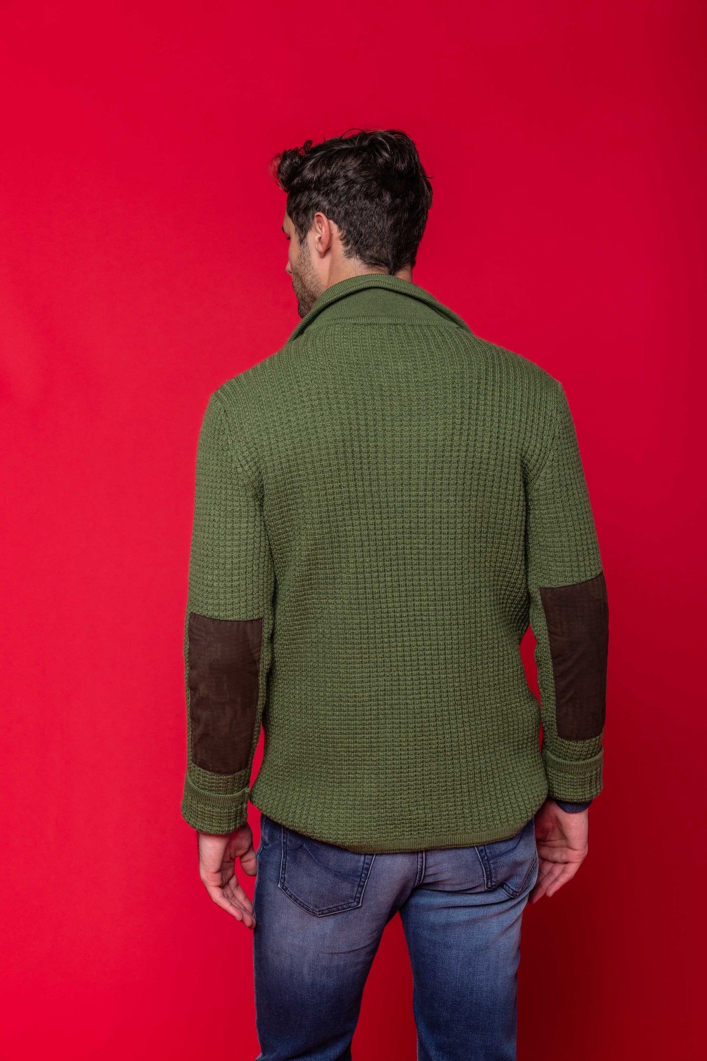 Waffle Knit Collared Sweater in Green