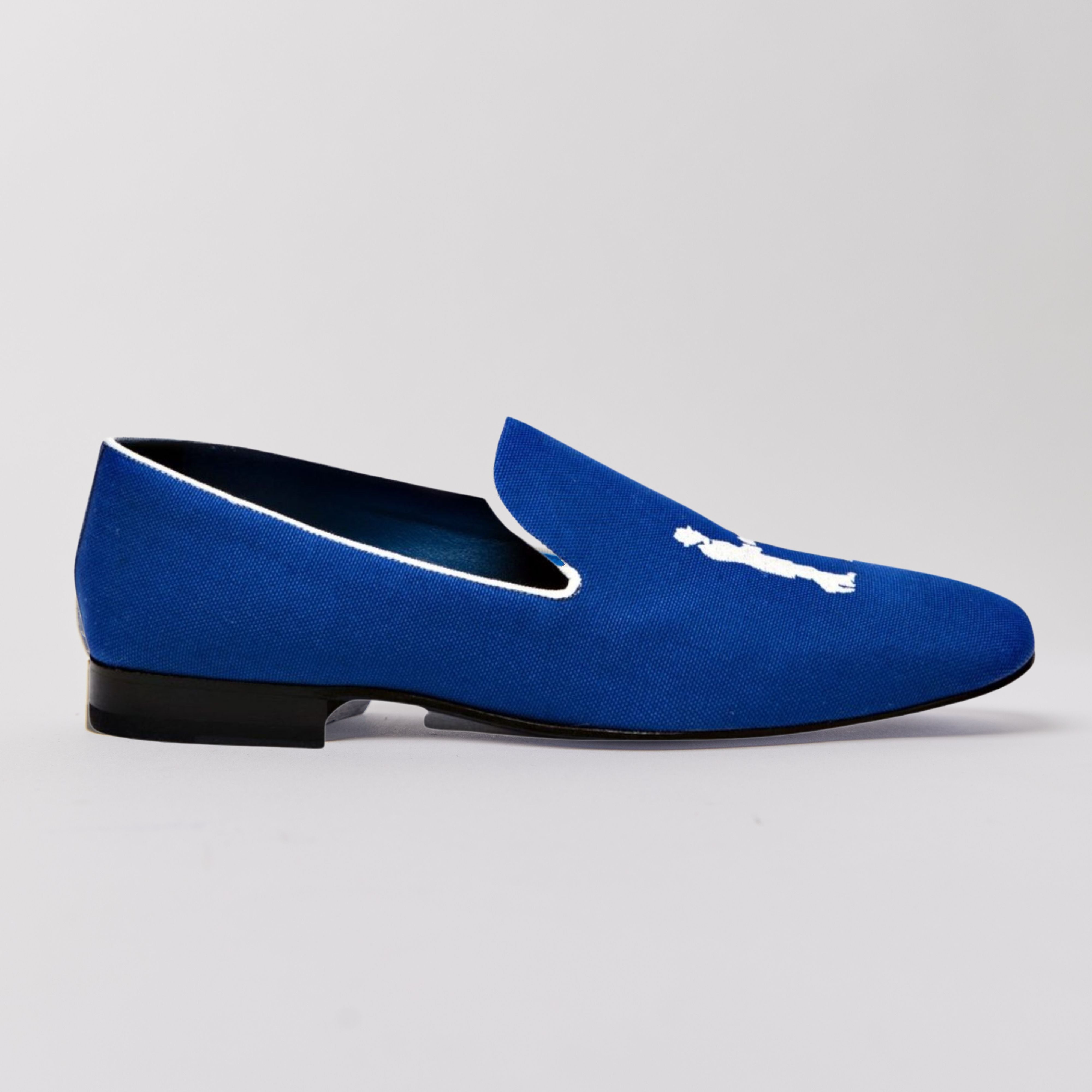 Blue Suede Palm Slippers