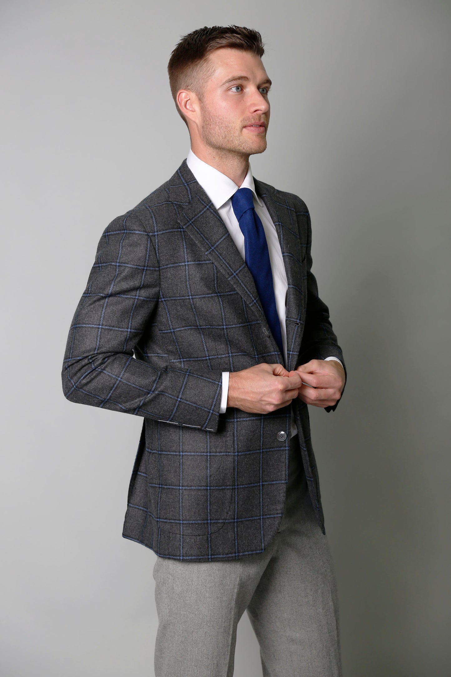 Grey w/ Blue Windowpane Flannel Jacket