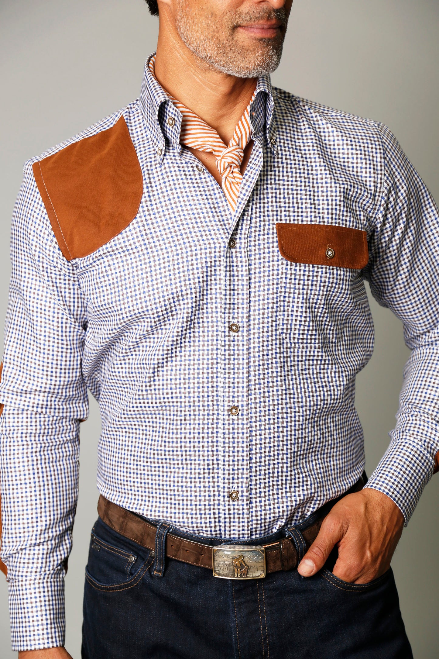 Rip Field Shirt in Blue/Brown Check