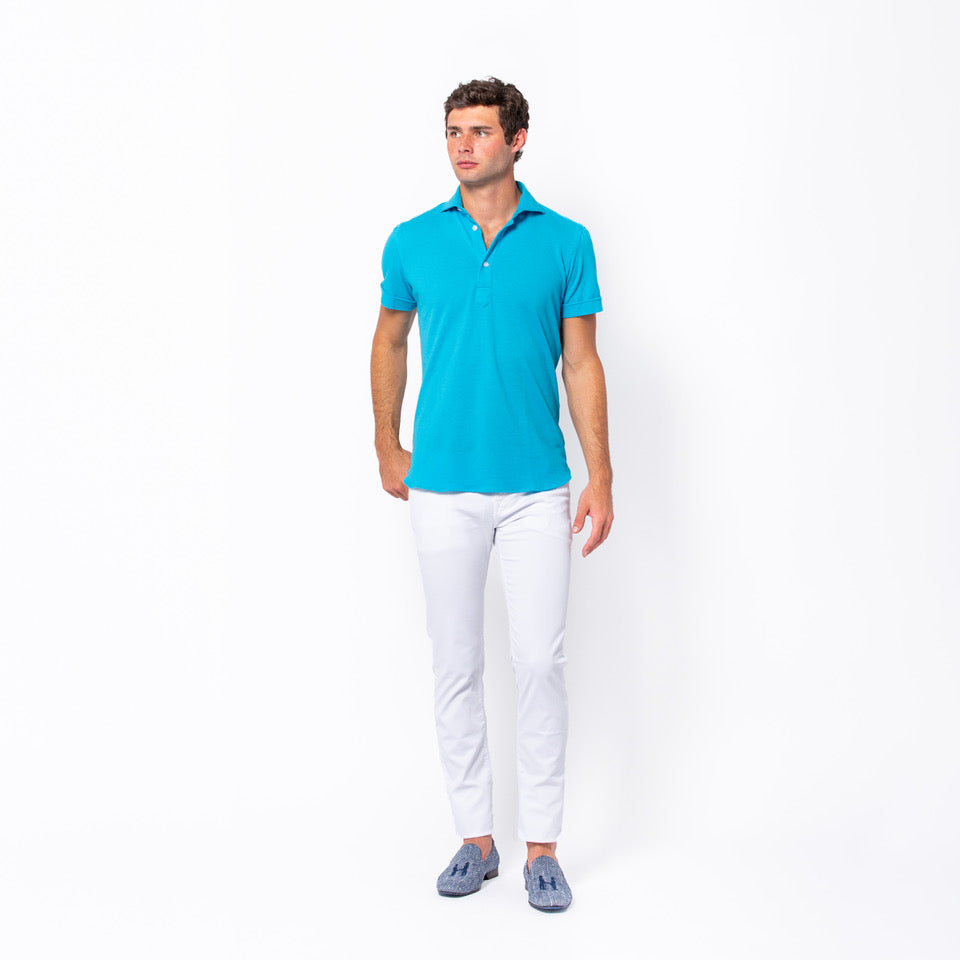 Knit Polo in Aqua