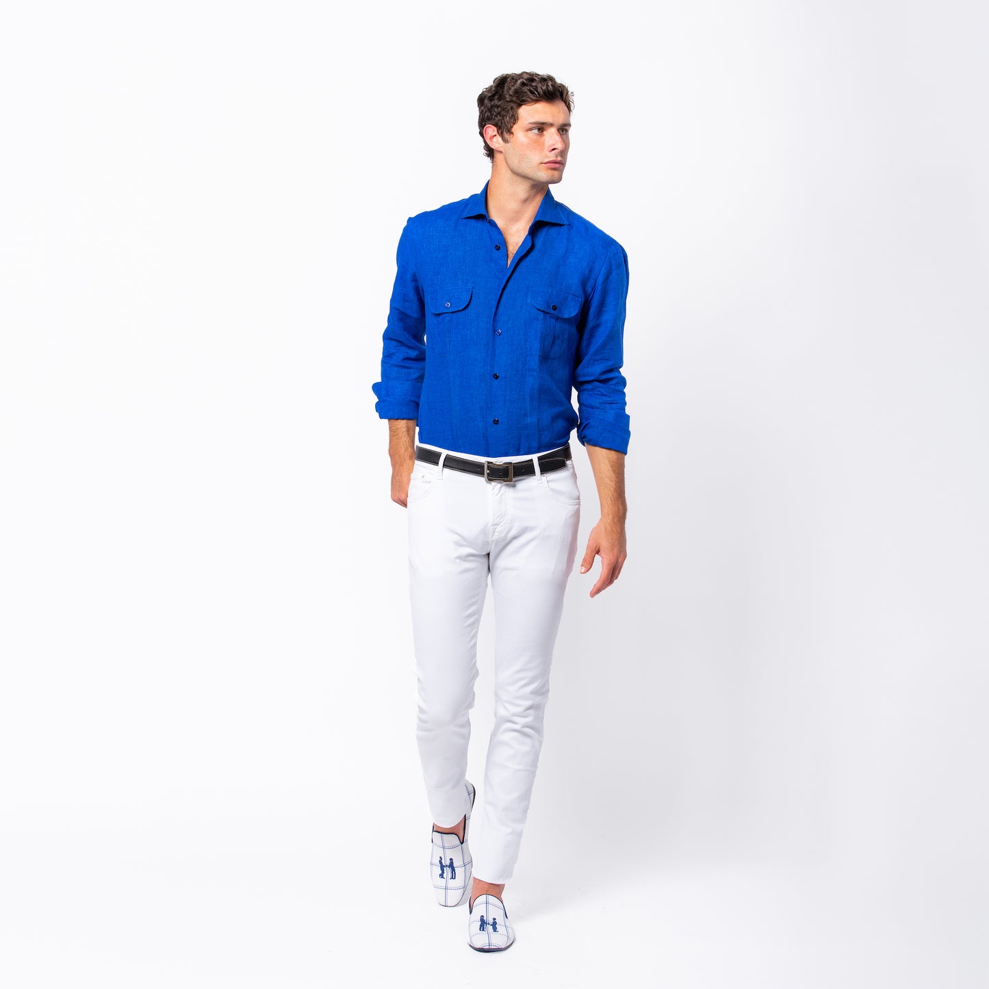 Linen Work Shirt in Cobalt