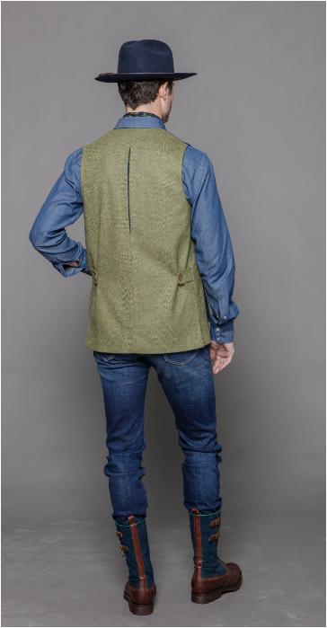 Harkey Vest in Moss Green Herringbone