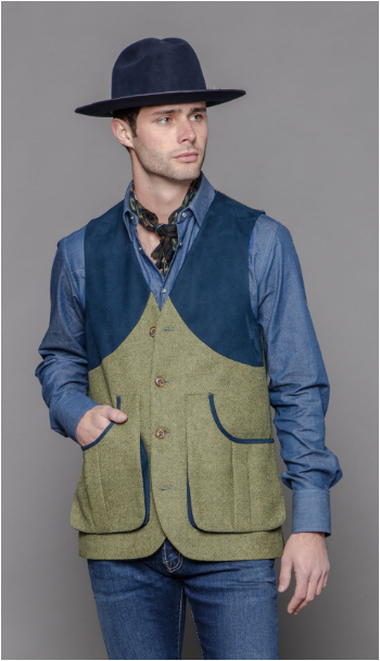 Harkey Vest in Moss Green Herringbone