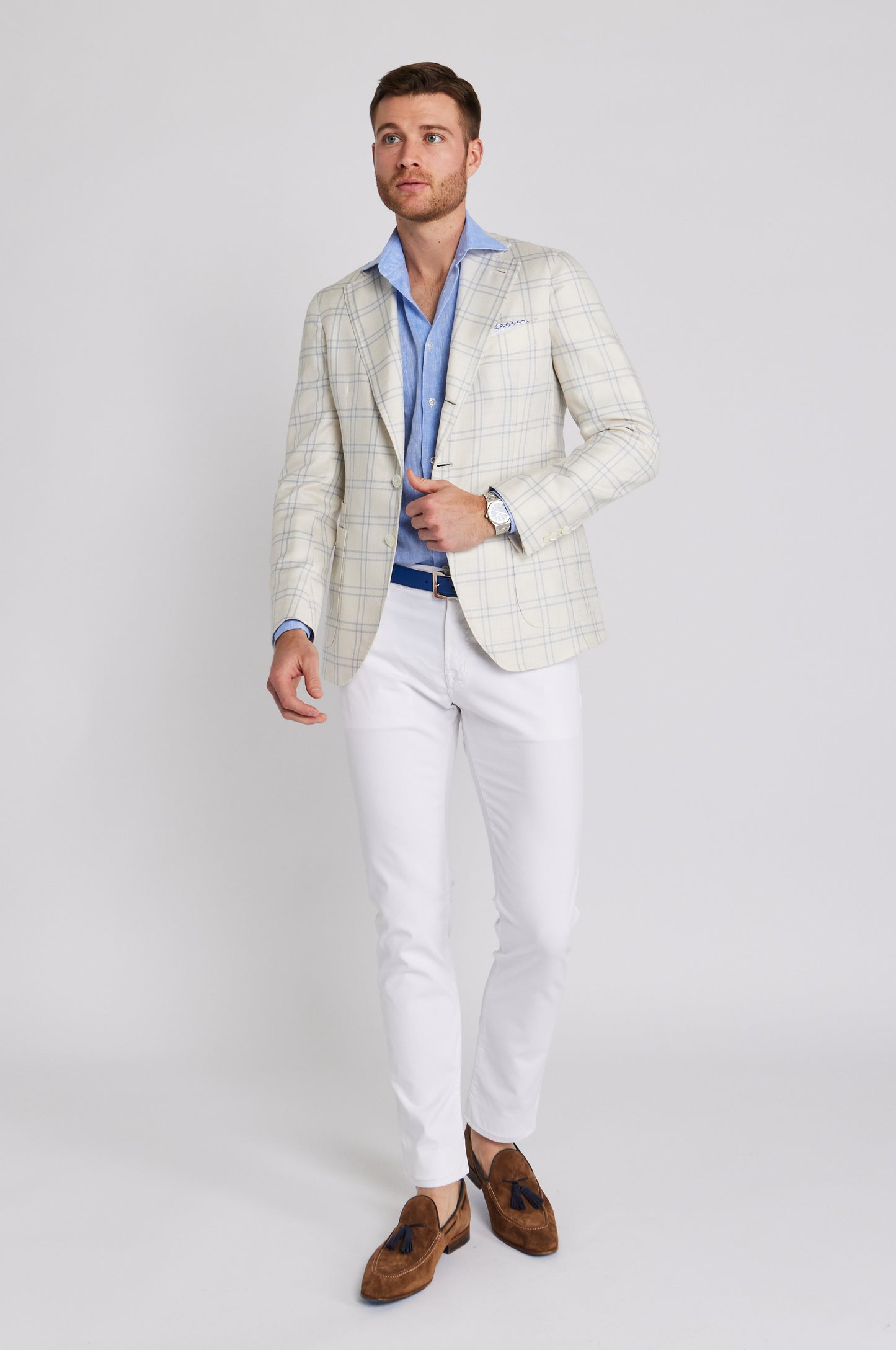 Ivory/ Blue Plaid James Jacket