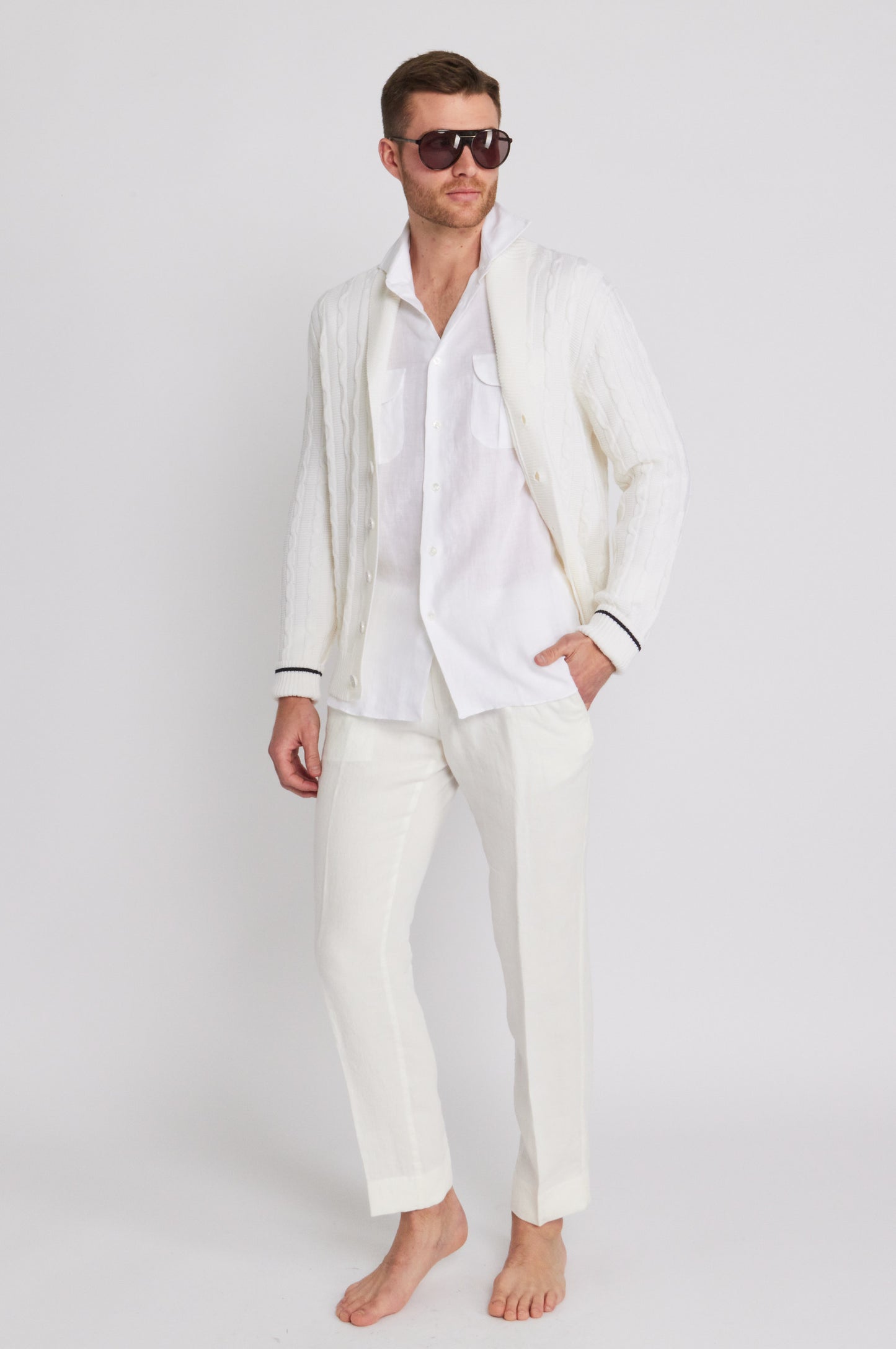 Lumiere Cable Knit Shawl Collar Sweater