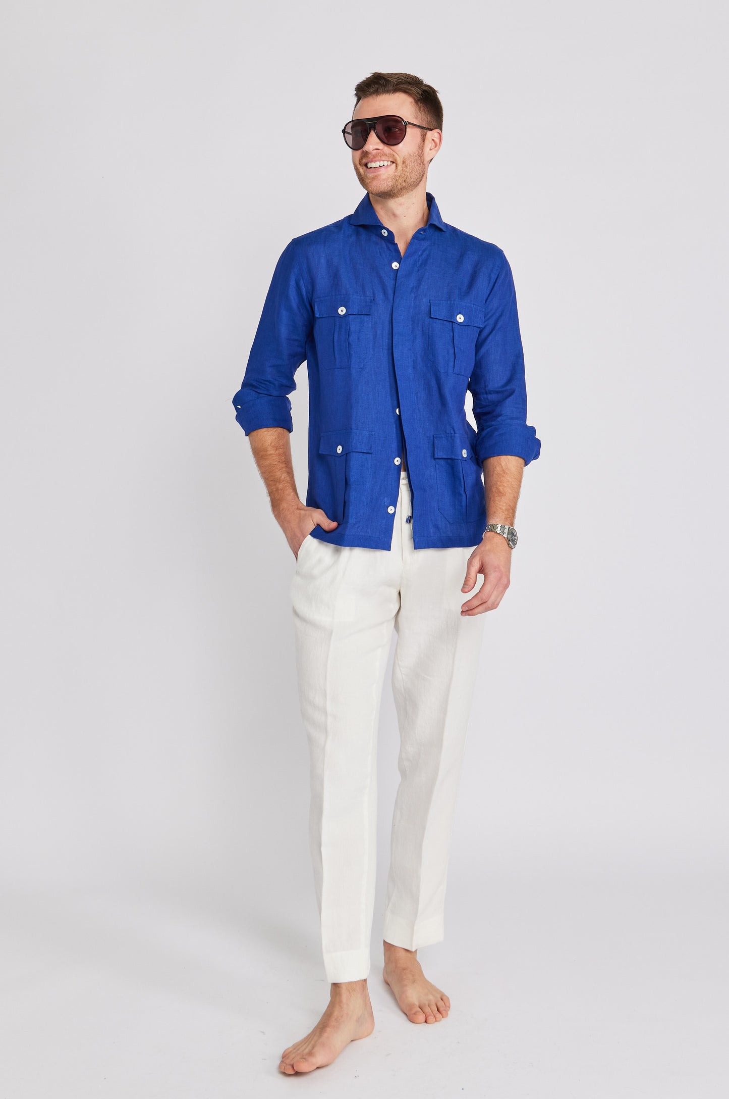 Positano Linen Work Shirt in Cobalt