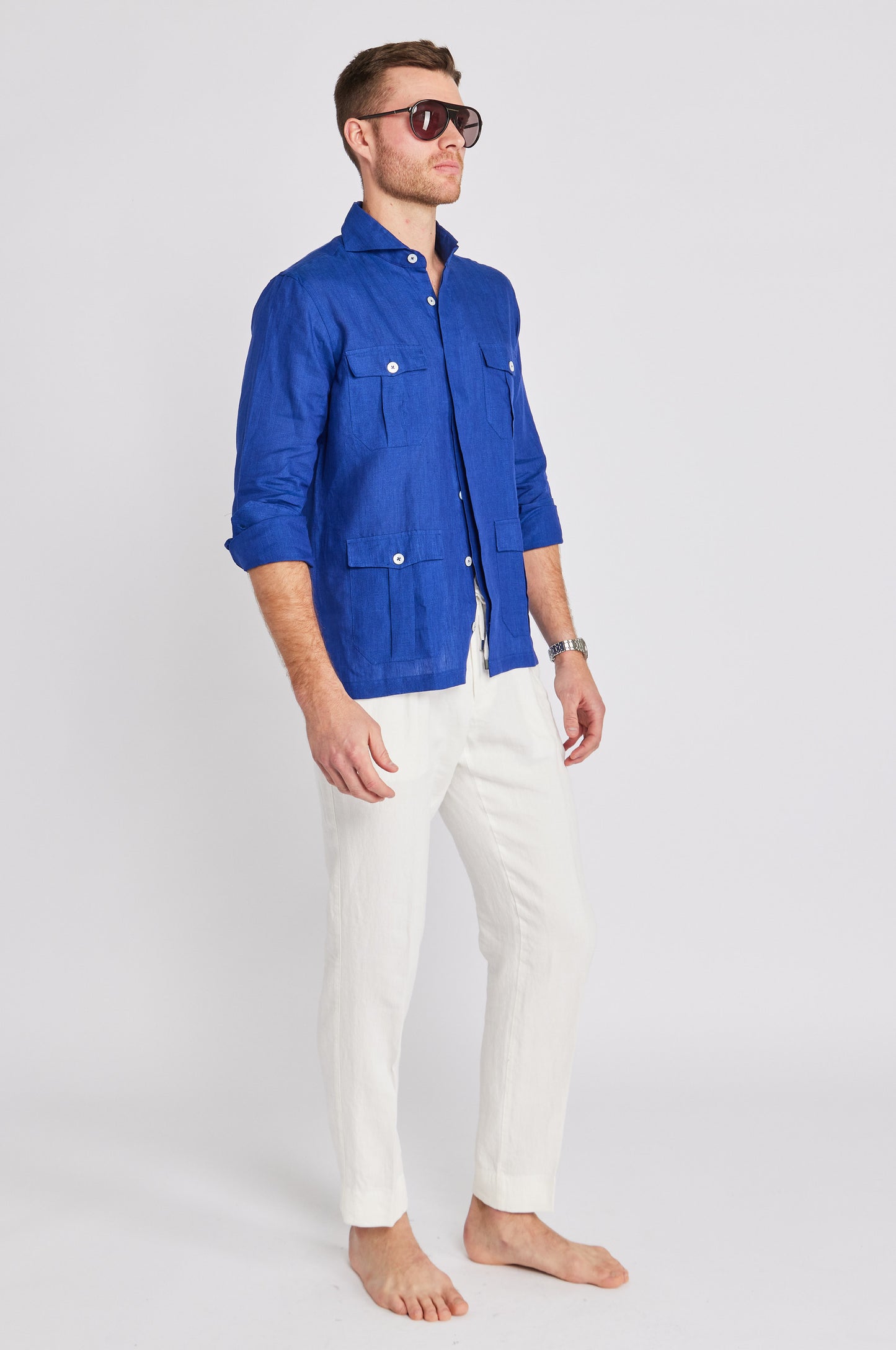 Positano Linen Work Shirt in Cobalt