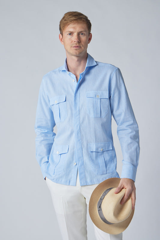 Linen Positano Shirt in Light Blue