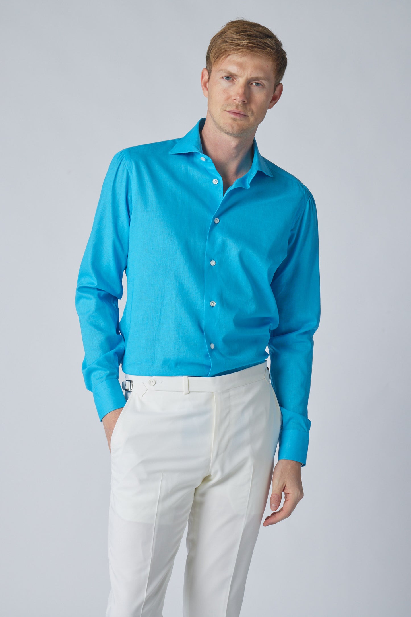 Aqua Textured Linen Shirt