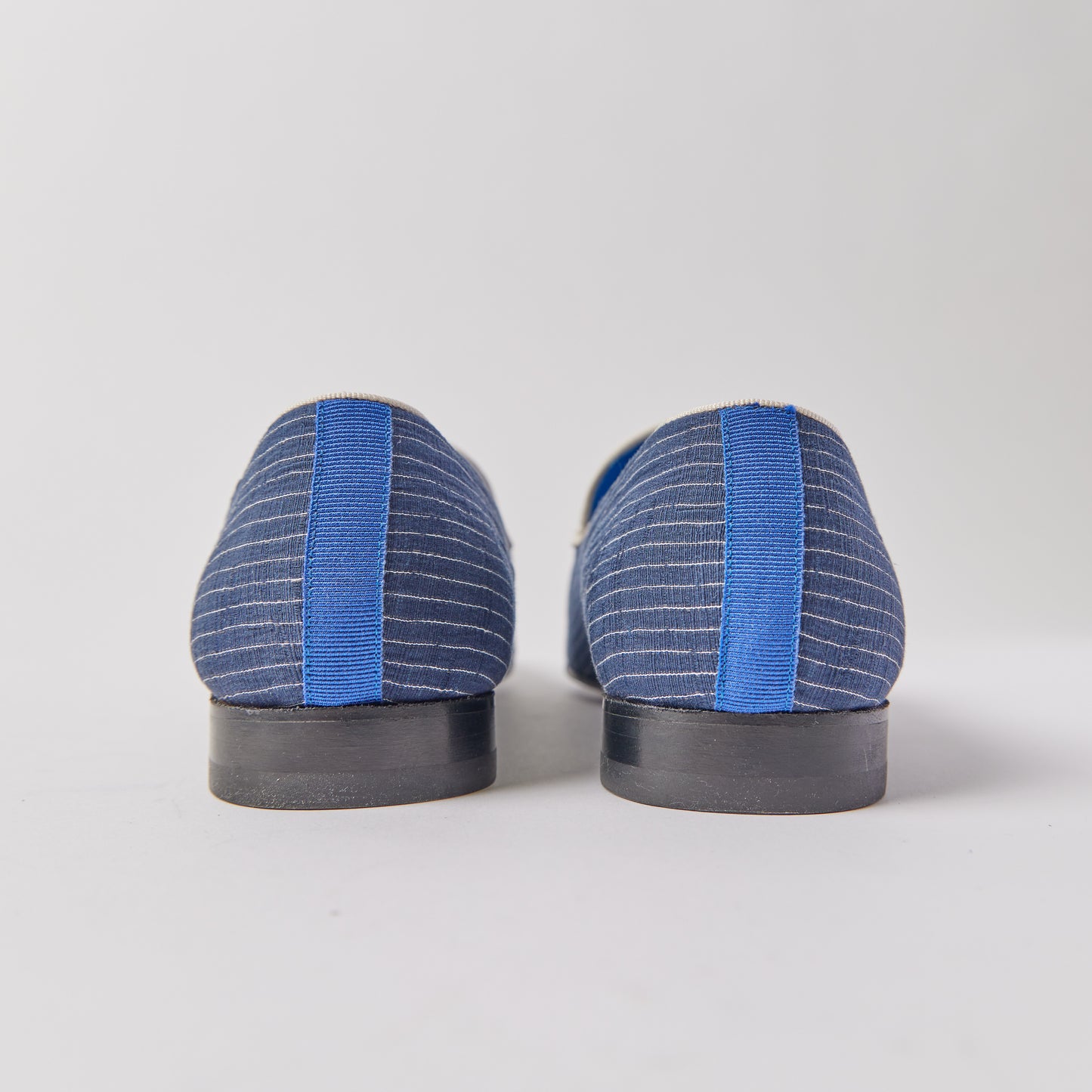 Slipper in Navy Pinstripe with White Logo