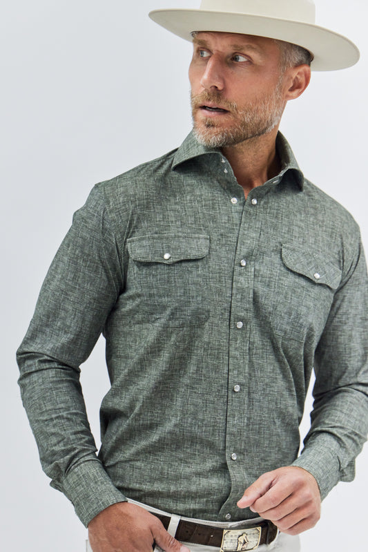 Kacey Performance Shirt in Sage Green Linen