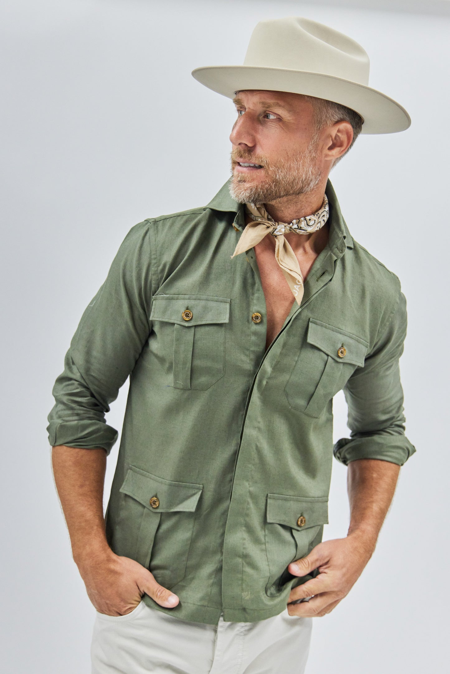 Positano Work Shirt in Dark Olive Linen