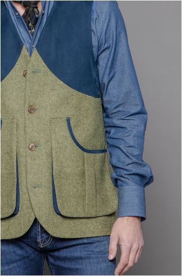 Harkey Vest in Moss Green Herringbone