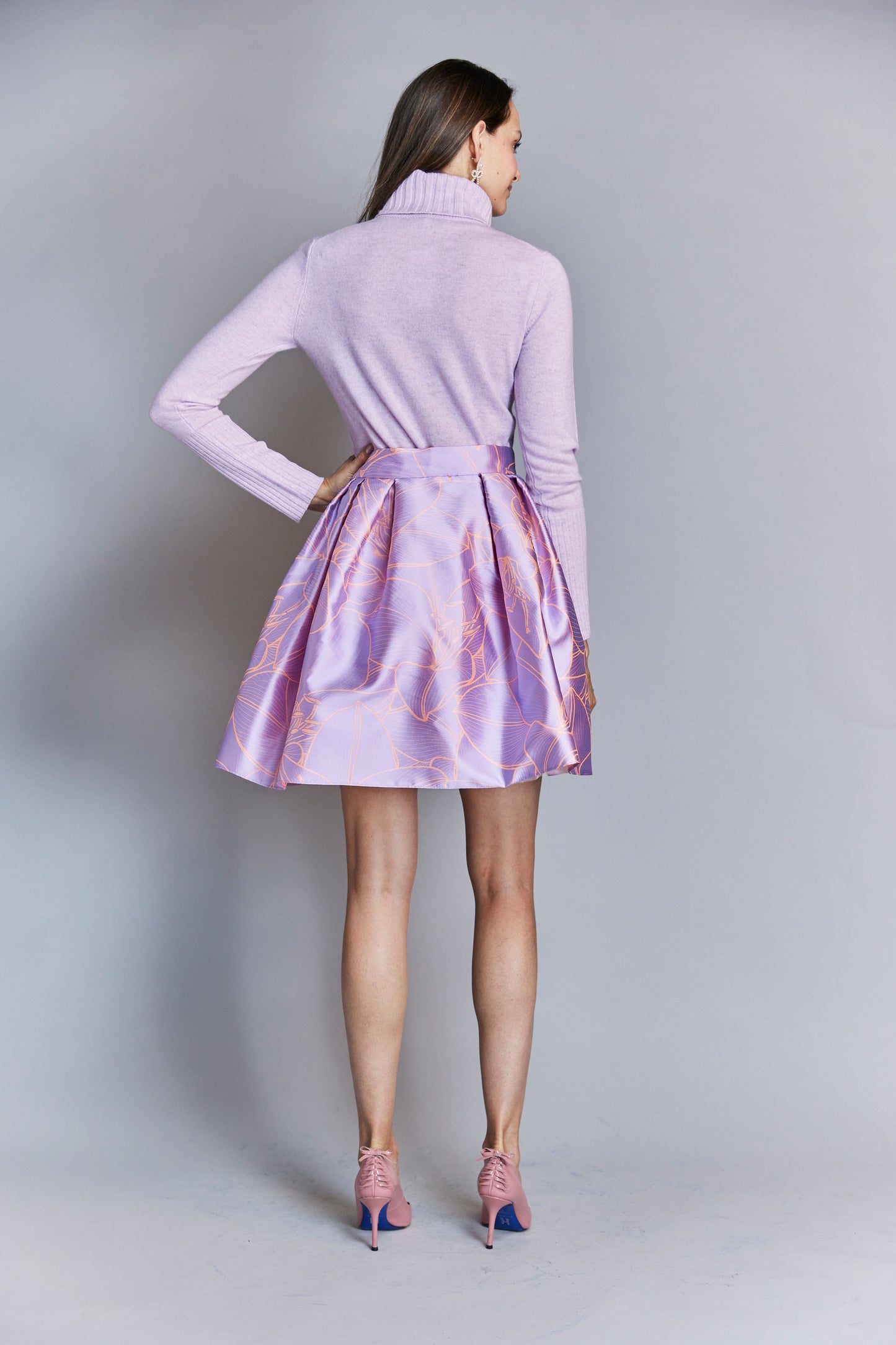 Silk Floral Charlotte Skirt in Purple
