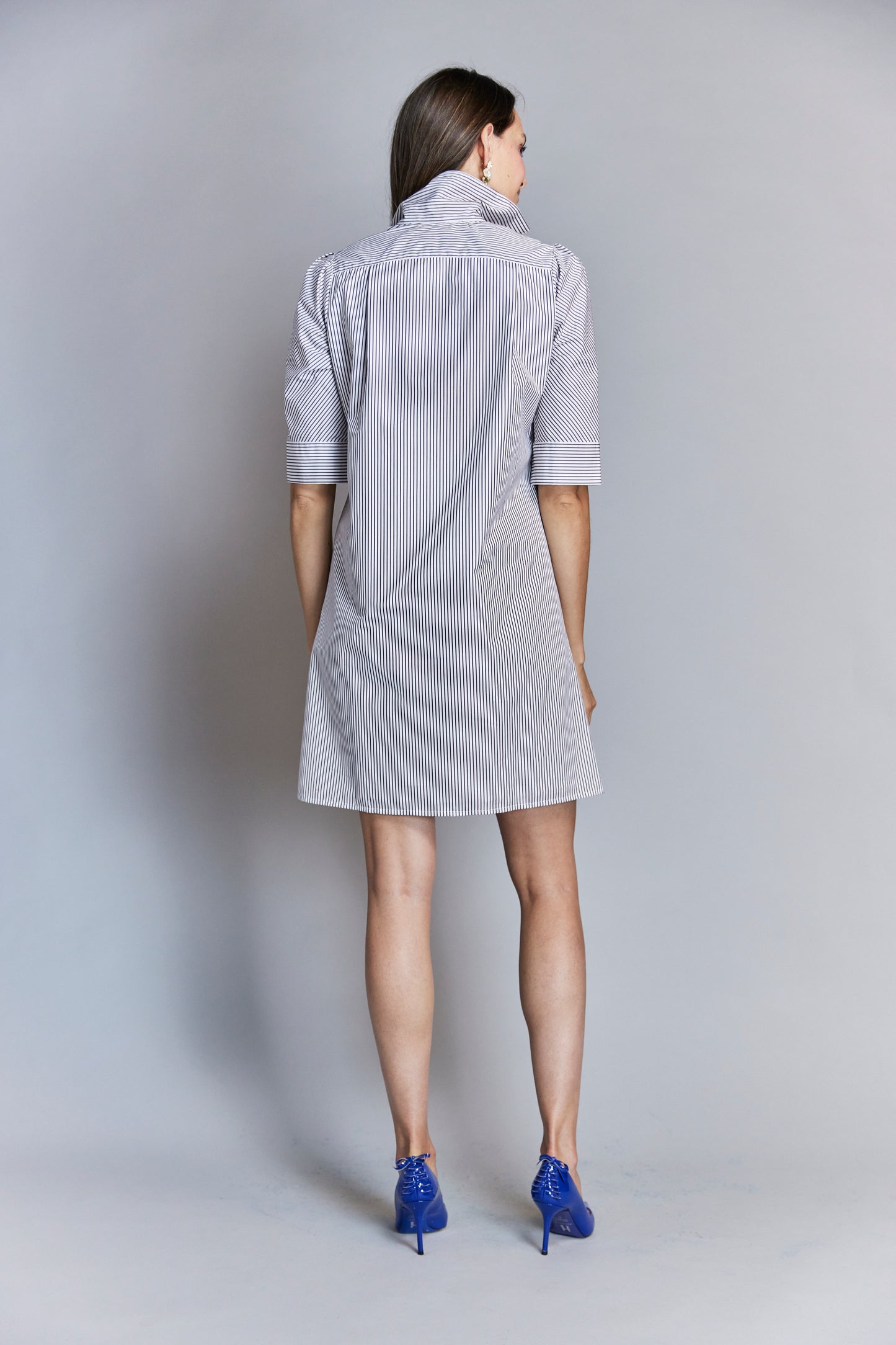 Tracy Dress in Brown Thin Stripe Short