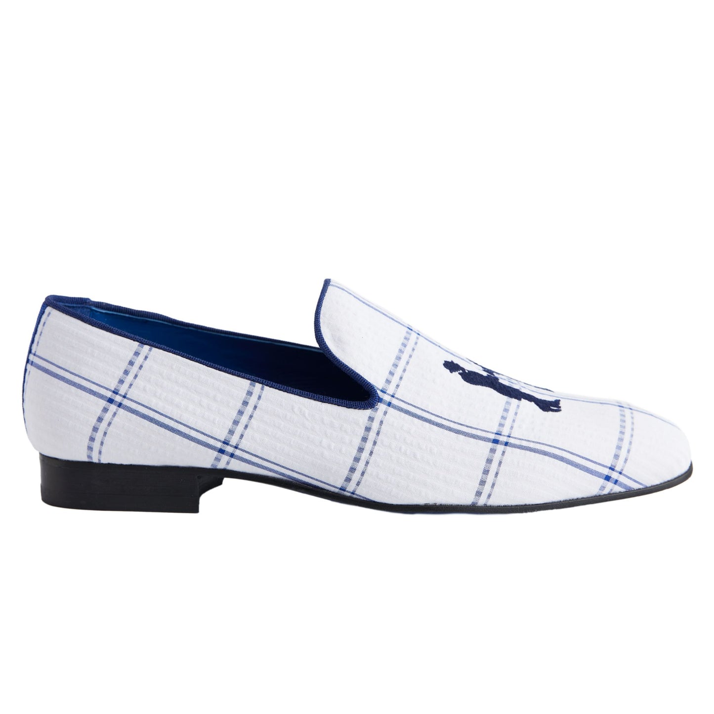 Slipper in White with Blue Plaid