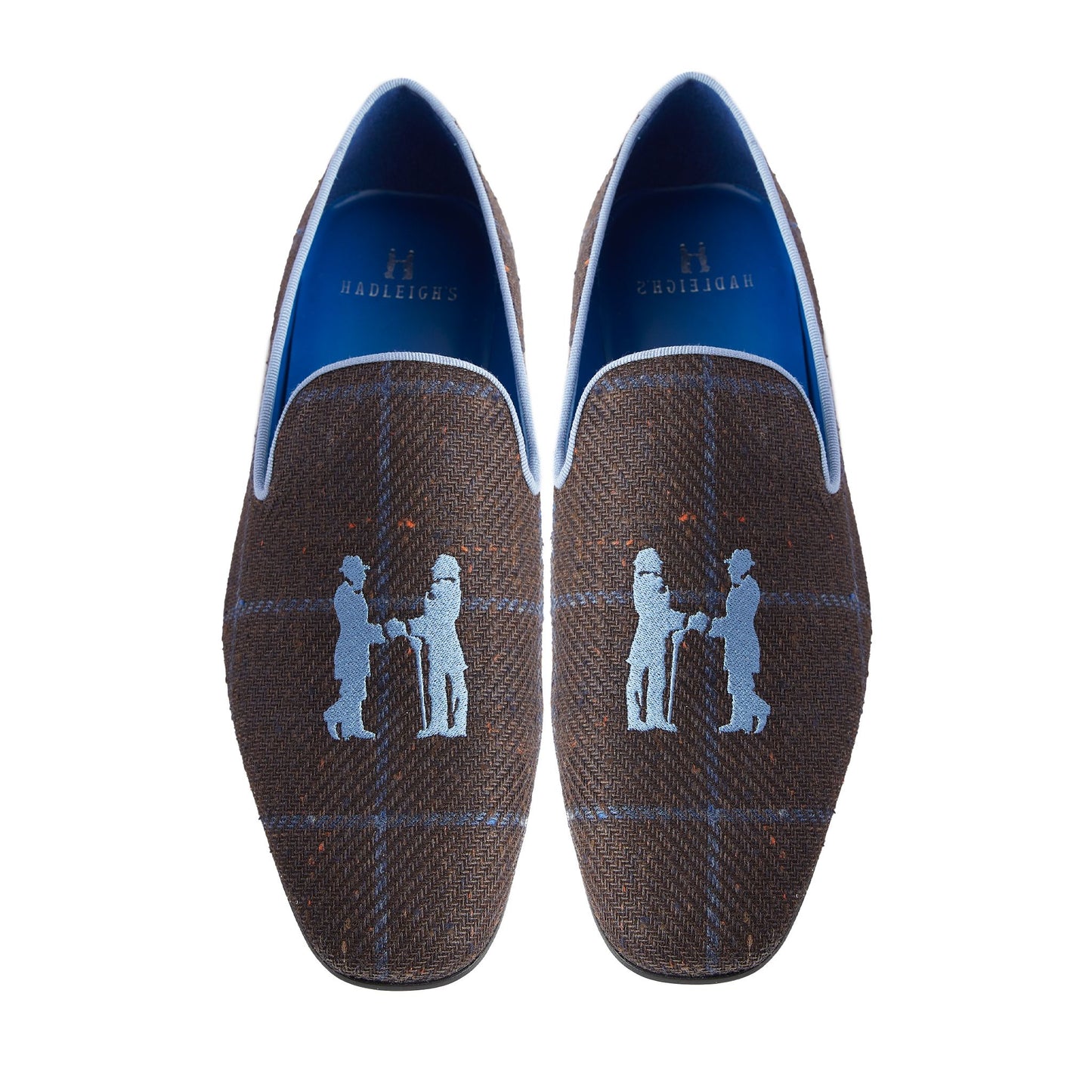 Slipper in Brown Plaid with Blue Logo