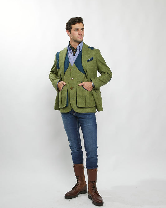 Madison Coat in Moss Green Herringbone w/Blue Shooting Patch