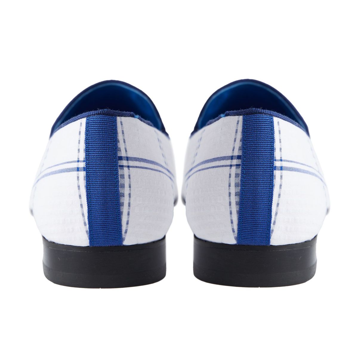 Slipper in White with Blue Plaid