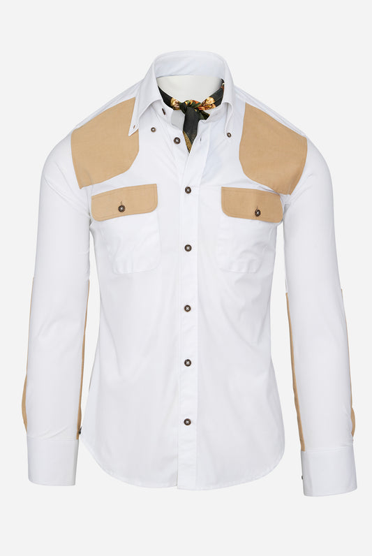JD Performance Field Shirt in White with Tan