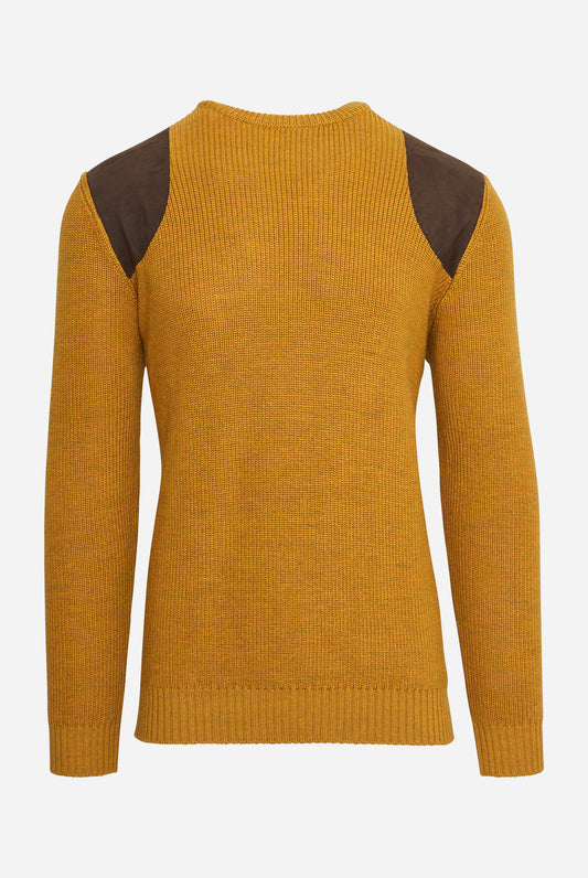 Ribbed Crewneck Sweater in Mustard with Sport Patches