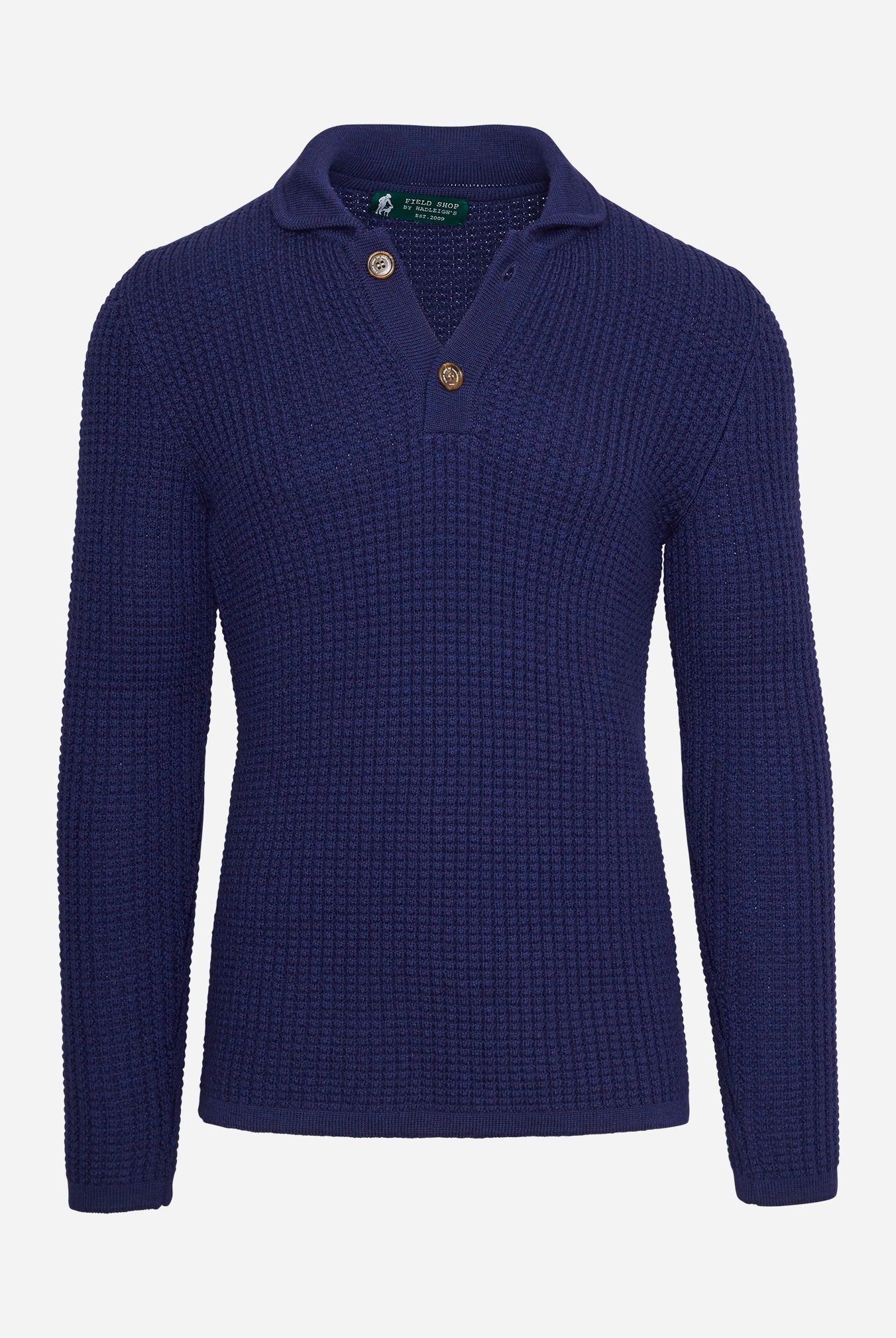 Waffle Knit Collared Sweater in Prussian Blue