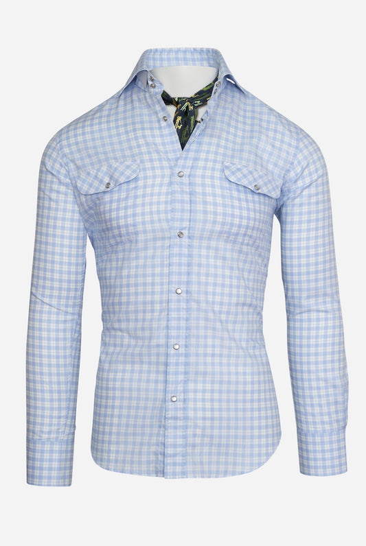 Kacey Field Shirt in Baby Blue Plaid