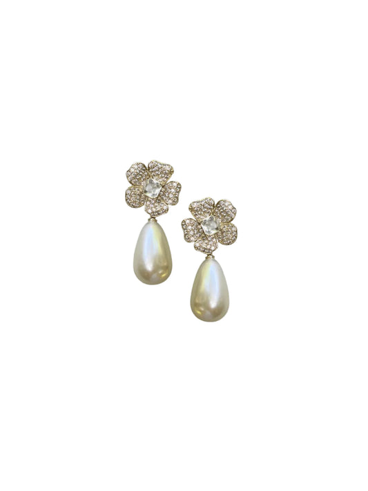Chelsea Garden Flower + Pearly Teardrop Earrings