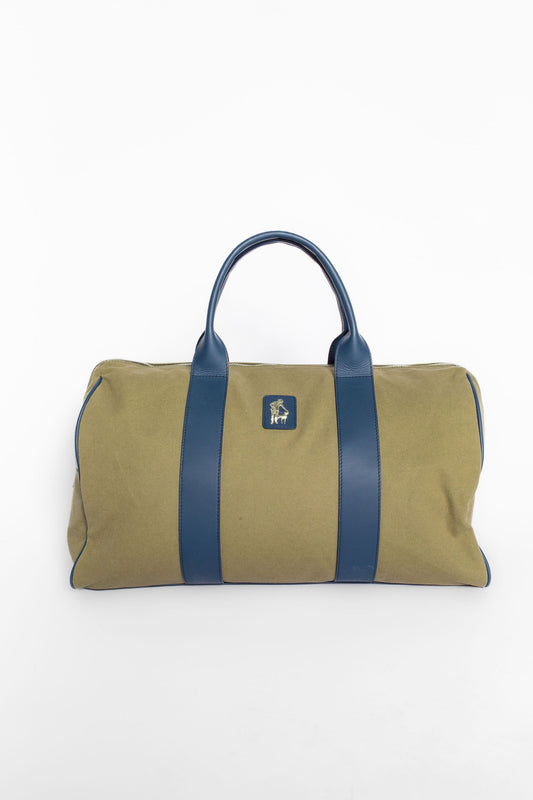 Canvas Duffel with Blue Leather Trim