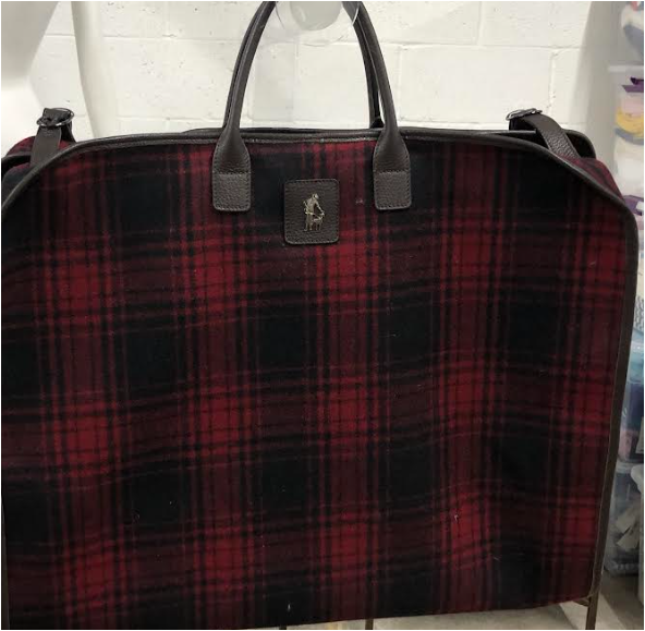 Wool Travel Garment Bag in Red/Black Buffalo Check