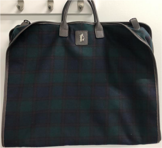 Wool Travel Garment Bag in Green/Red Plaid