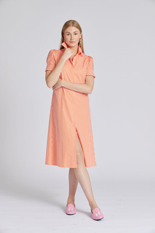 Tracy Dress Long in Orange Gingham