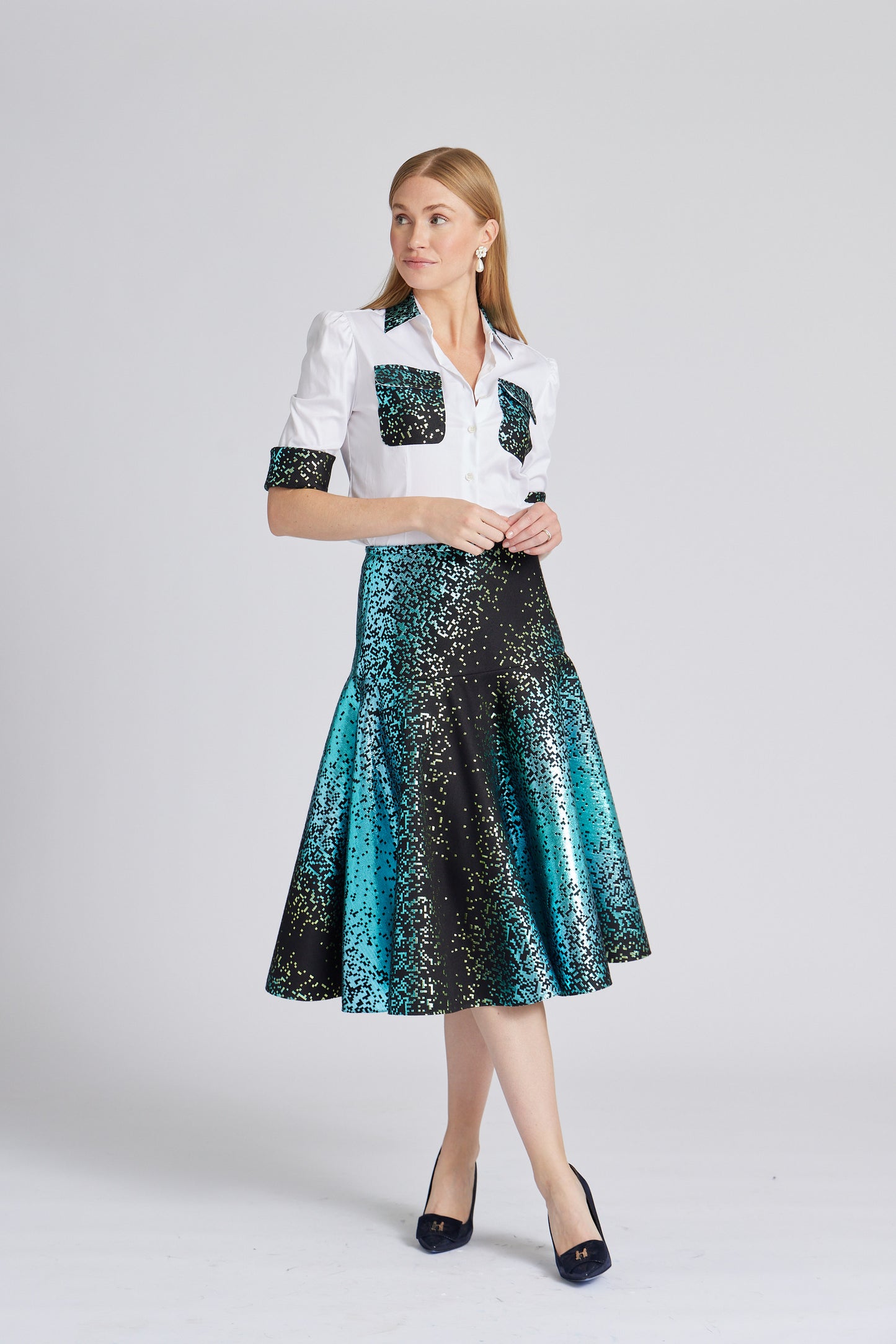 Fancy Camelia Shirt in Green Sparkle