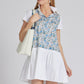 Claire Dress with Ruffle in Blue Floral & White
