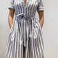 Short Coupe Dress in Navy Blue Stripe