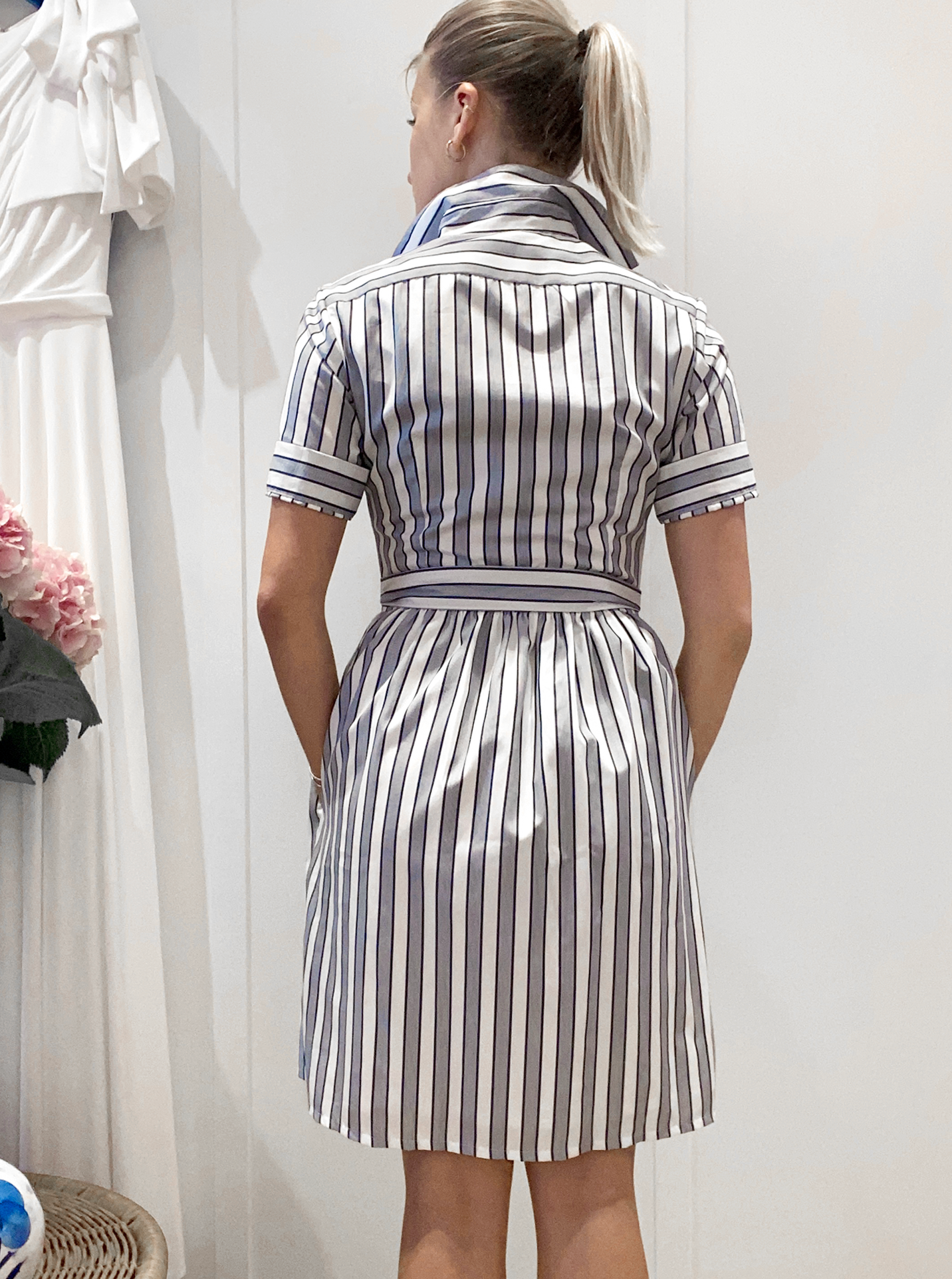 Short Coupe Dress in Navy Blue Stripe