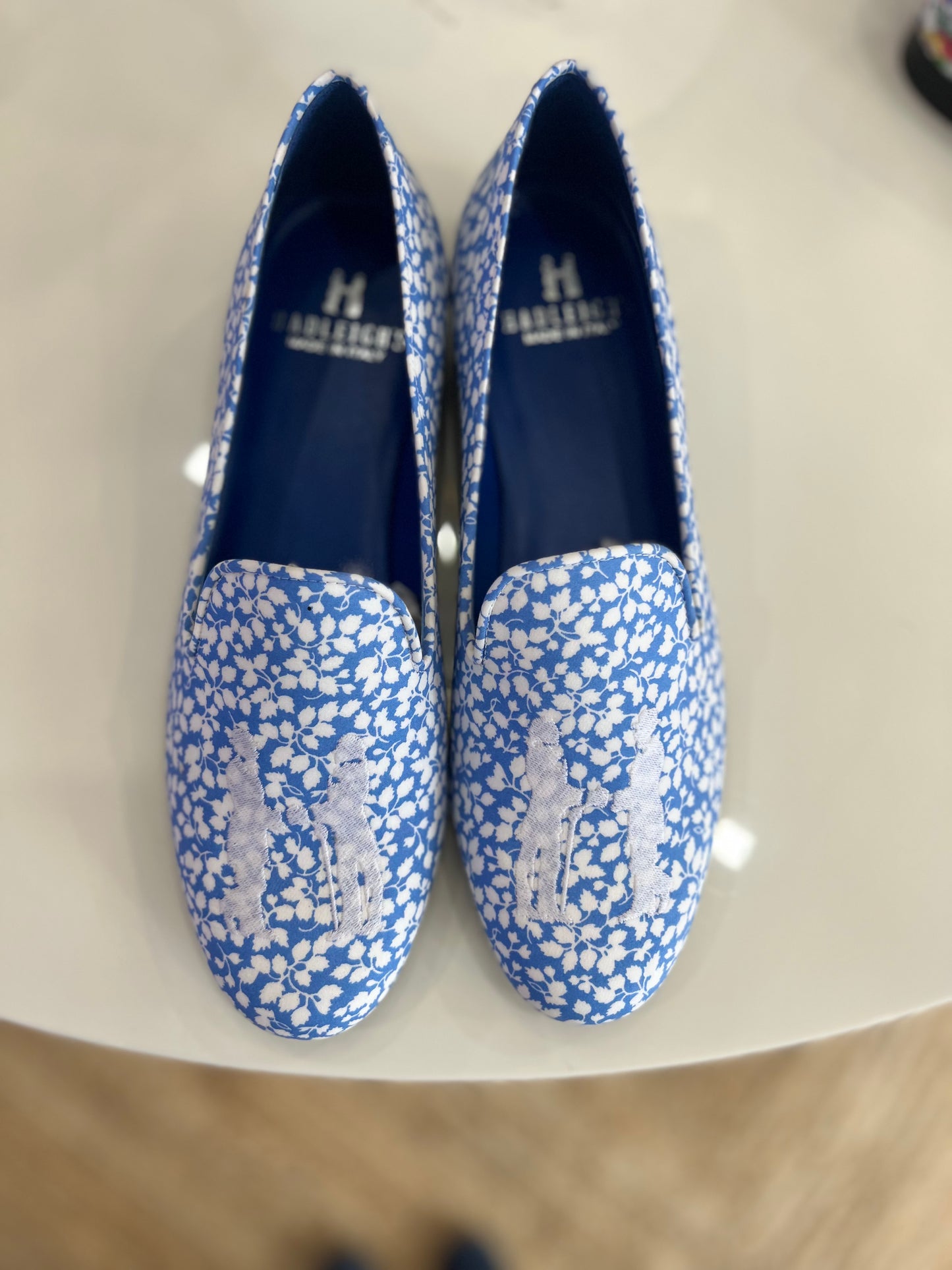 Audrey Slipper in Blue Floral with White Logo