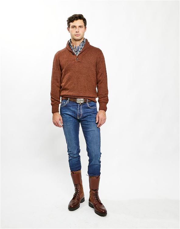 Knit Shawl Collar Sweater in Rust