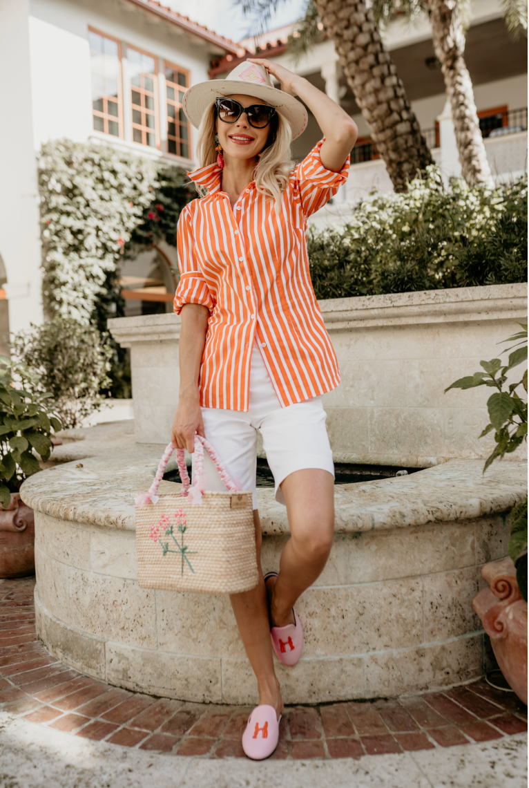 Fiona Blouse in Orange Bold Stripe