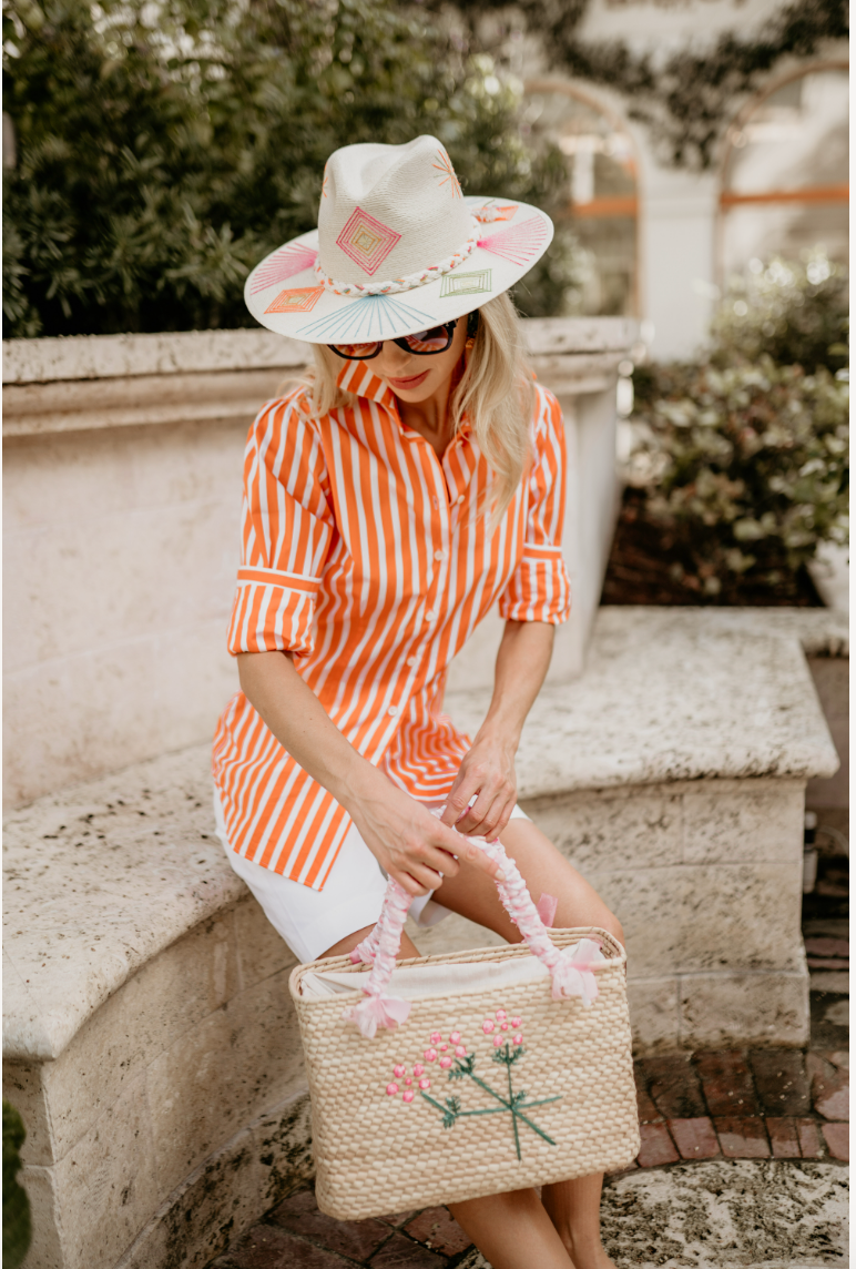 Fiona Blouse in Orange Bold Stripe