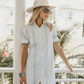 Tracy Dress in White with Blue Stripe