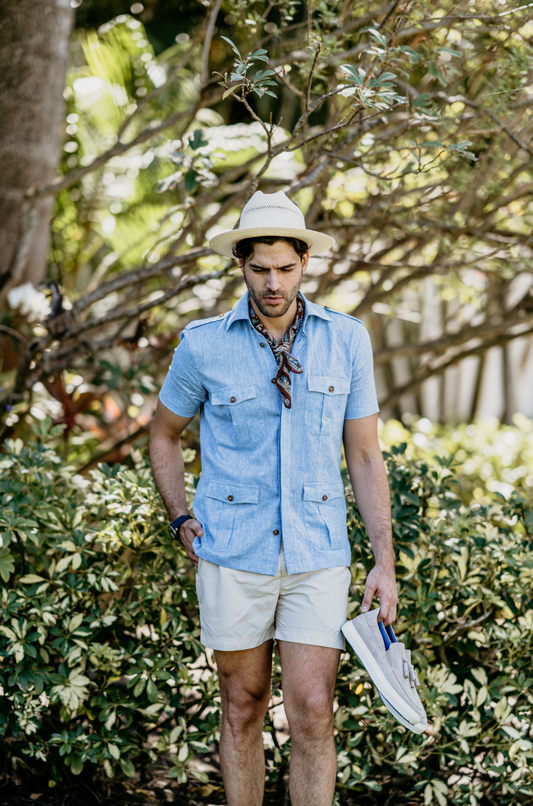 Positano S/S Work Shirt in Aqua Blue